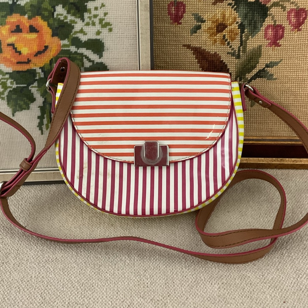 Vintage Y2K Nine West Striped Crossbody Bag Candy Colours Vegan Leather Strap